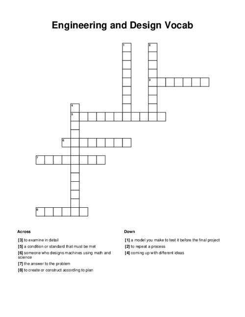 Engineering and Design Vocab Crossword Puzzle