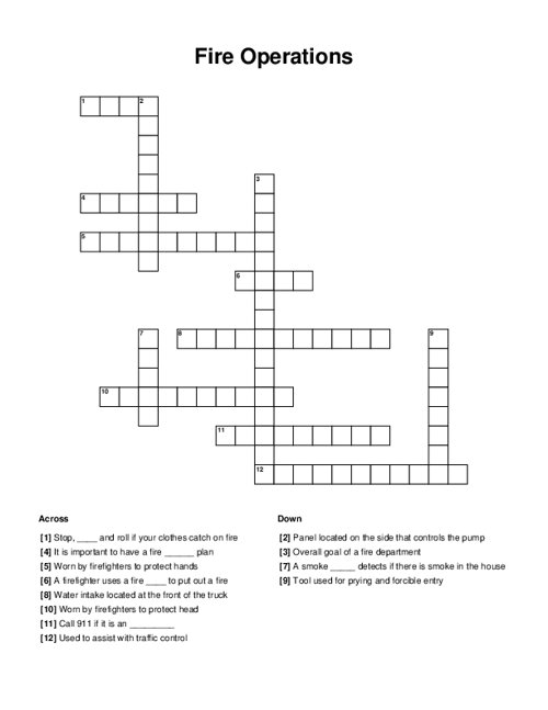 Fire Operations Crossword Puzzle
