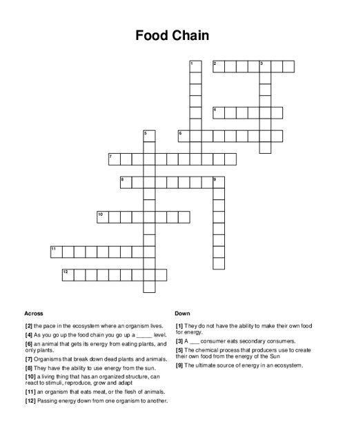 Food Chain Crossword Puzzle