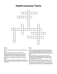 Health Insurance Terms Crossword Puzzle
