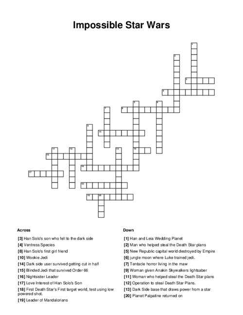 Impossible Star Wars Crossword Puzzle