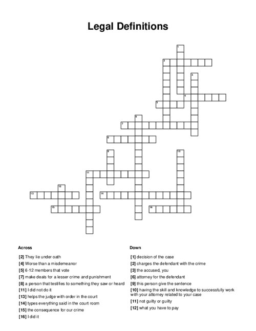 Legal Definitions Crossword Puzzle