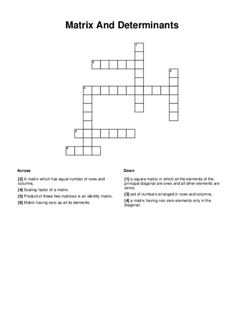 Matrix And Determinants Crossword