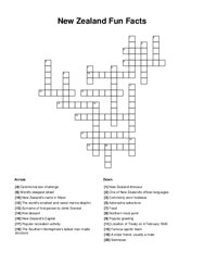 New Zealand Fun Facts Crossword Puzzle