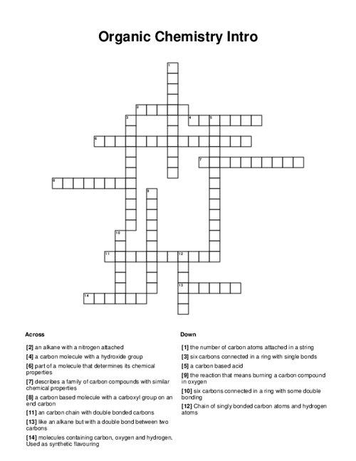 Organic Chemistry Intro Crossword Puzzle