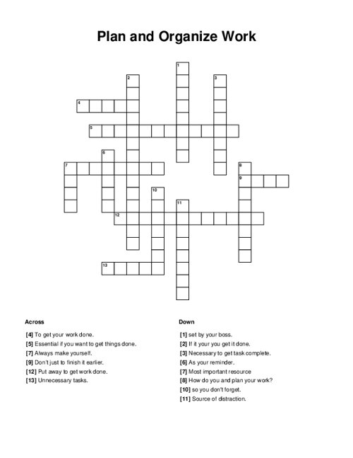 Plan and Organize Work Crossword Puzzle