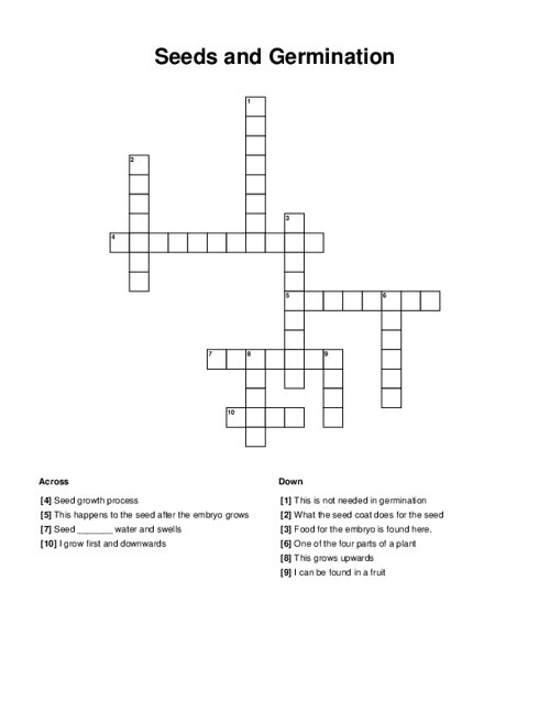 Seeds and Germination Crossword Puzzle