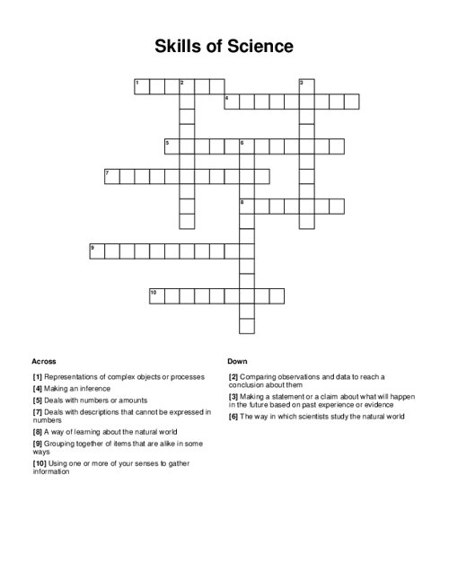 Skills of Science Crossword Puzzle