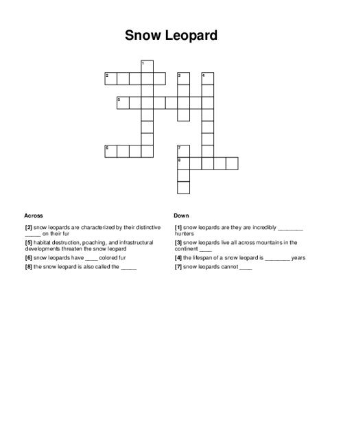 Snow Leopard Crossword Puzzle