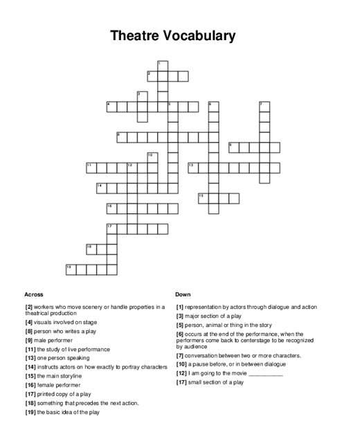 Theatre Vocabulary Crossword Puzzle