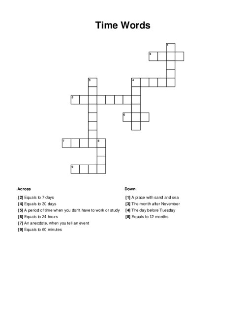 Time Words Crossword Puzzle