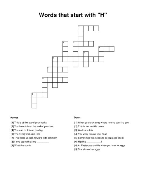 Words that start with "H" Crossword Puzzle
