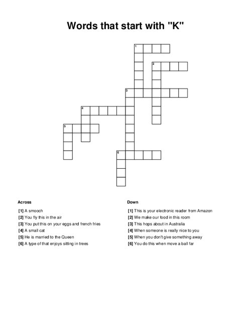 Words that start with "K" Crossword Puzzle