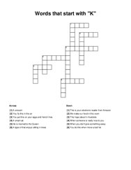 Words that start with K Crossword Puzzle