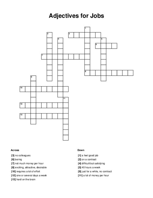 Adjectives for Jobs Crossword Puzzle