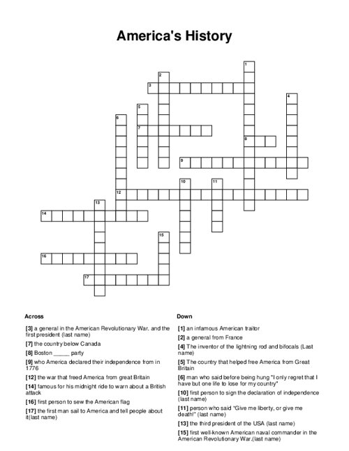 America's History Crossword Puzzle