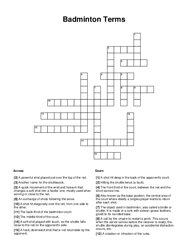 Badminton Terms Crossword Puzzle