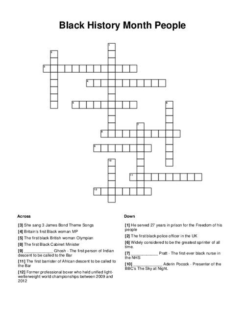 Black History Month People Crossword Puzzle