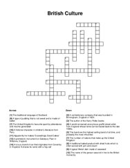 British Culture Crossword Puzzle