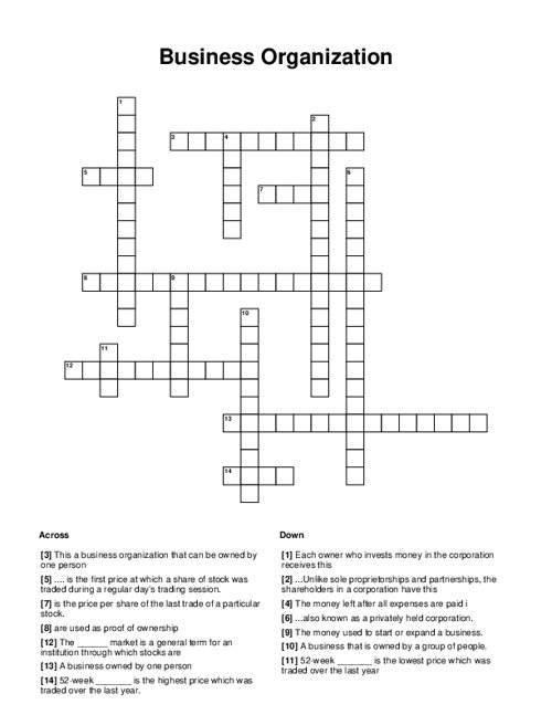 Business Organization Crossword Business Organization Crossword