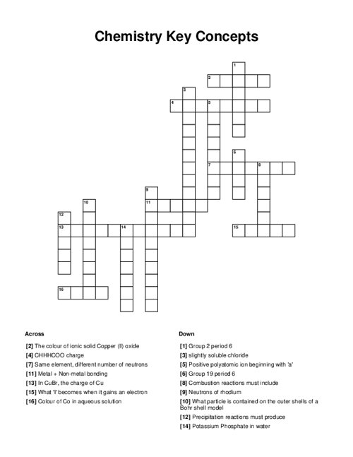 Chemistry Key Concepts Crossword Puzzle
