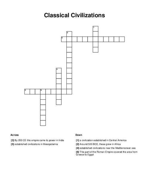 Classical Civilizations Crossword Puzzle