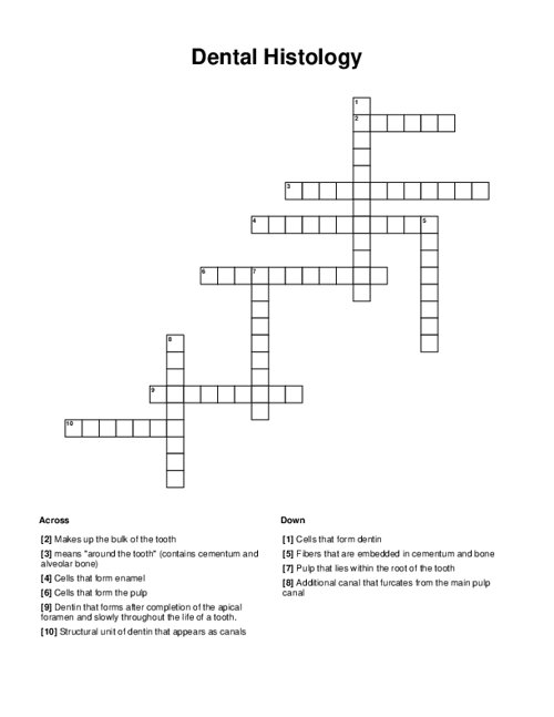 Dental Histology Crossword Puzzle