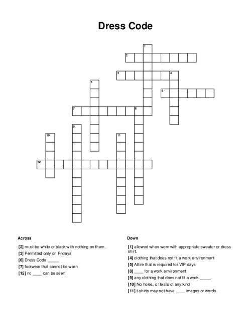 Dress Code Crossword Puzzle