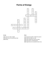Forms of Energy Crossword Puzzle