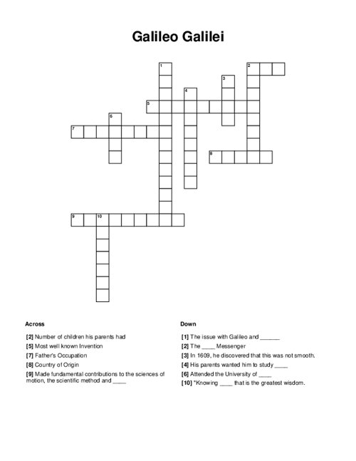 Galileo Galilei Crossword Puzzle