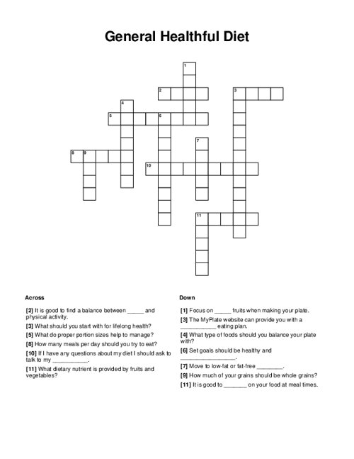 General Healthful Diet Crossword Puzzle