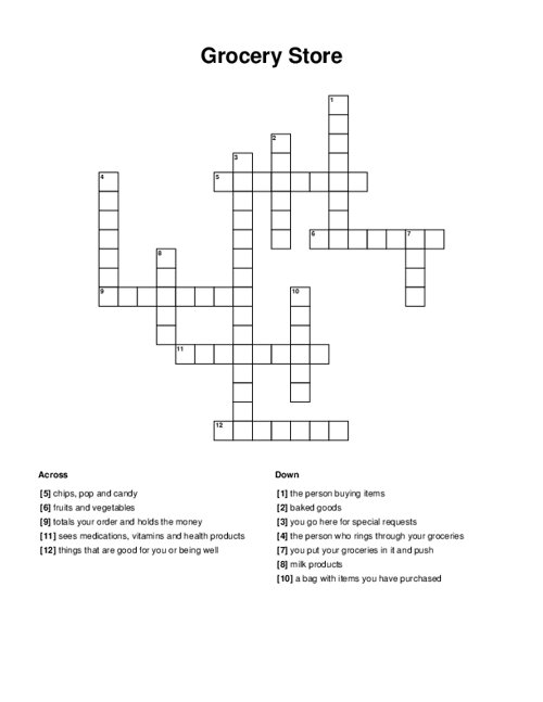 Grocery Store Crossword Puzzle