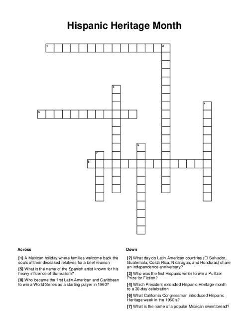 Hispanic Heritage Month Crossword Puzzle