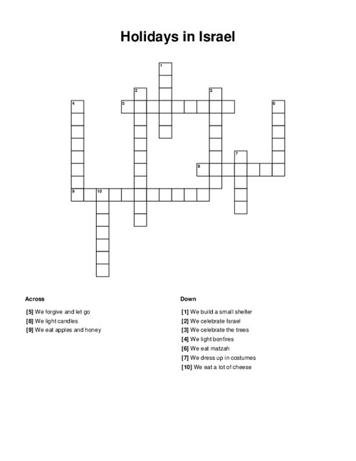 Holidays in Israel Crossword Puzzle