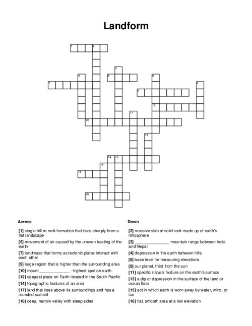 Landform Crossword Puzzle