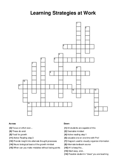Learning Strategies at Work Crossword Puzzle