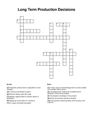 Long Term Production Decisions Crossword Puzzle