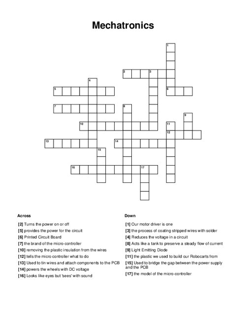 Mechatronics Crossword Puzzle