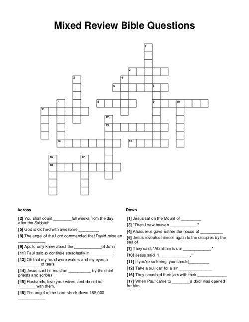 Mixed Review Bible Questions Crossword Puzzle
