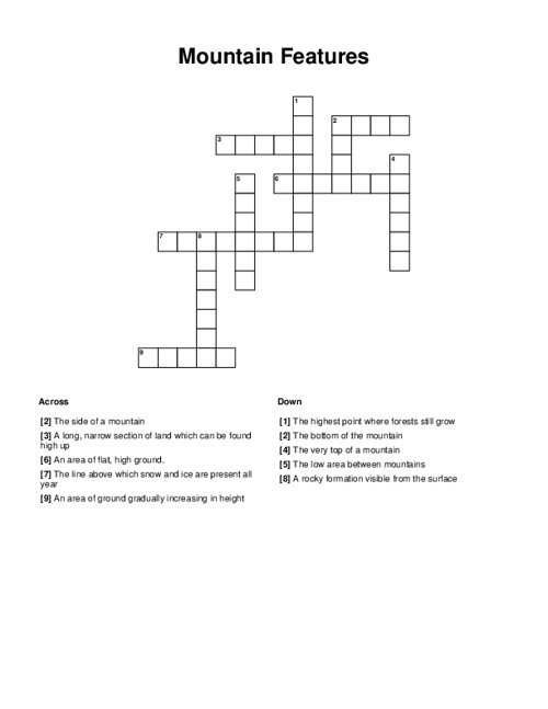 Mountain Features Crossword Puzzle