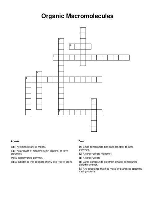 Organic Macromolecules Crossword Puzzle