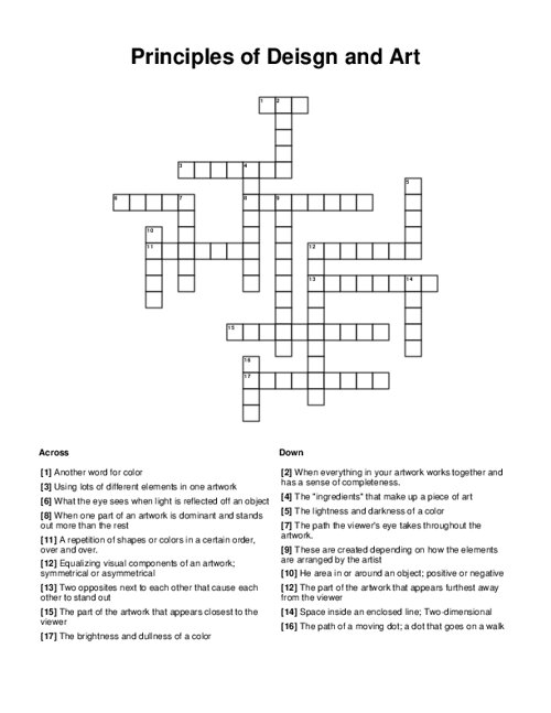 Principles of Deisgn and Art Crossword Puzzle
