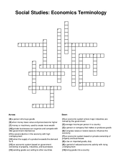 Social Studies: Economics Terminology Crossword Puzzle