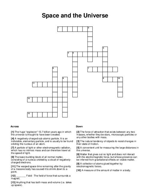 Space and the Universe Crossword Puzzle