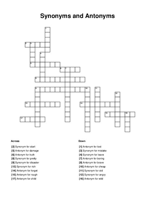 Synonyms Crossword Set 1  Advanced Level of English