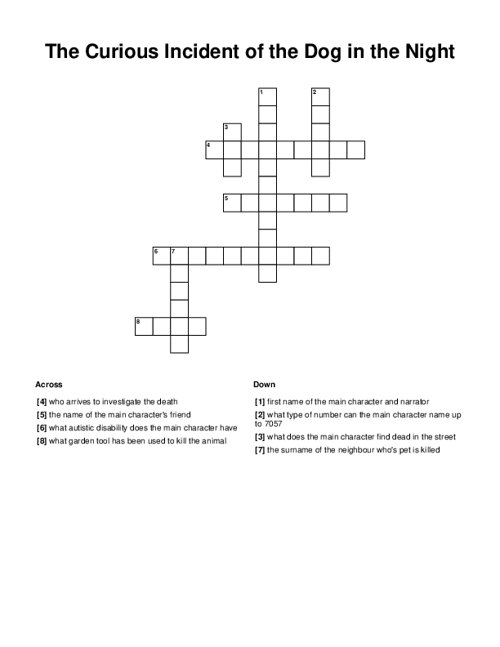 The Curious Incident of the Dog in the Night Crossword Puzzle