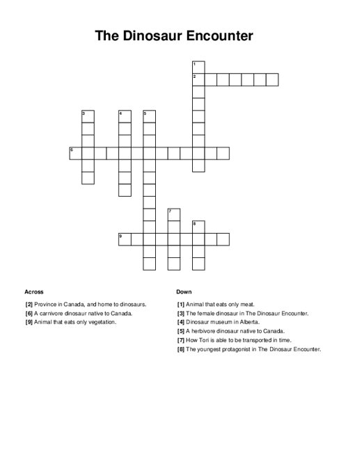 The Dinosaur Encounter Crossword Puzzle
