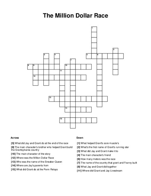 The Million Dollar Race Crossword Puzzle
