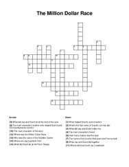 The Million Dollar Race Crossword Puzzle