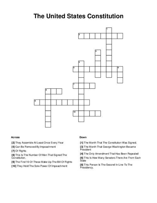 The United States Constitution Crossword Puzzle